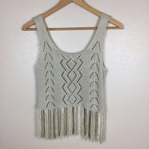 Roommates crochet cropped fringe top size Lg